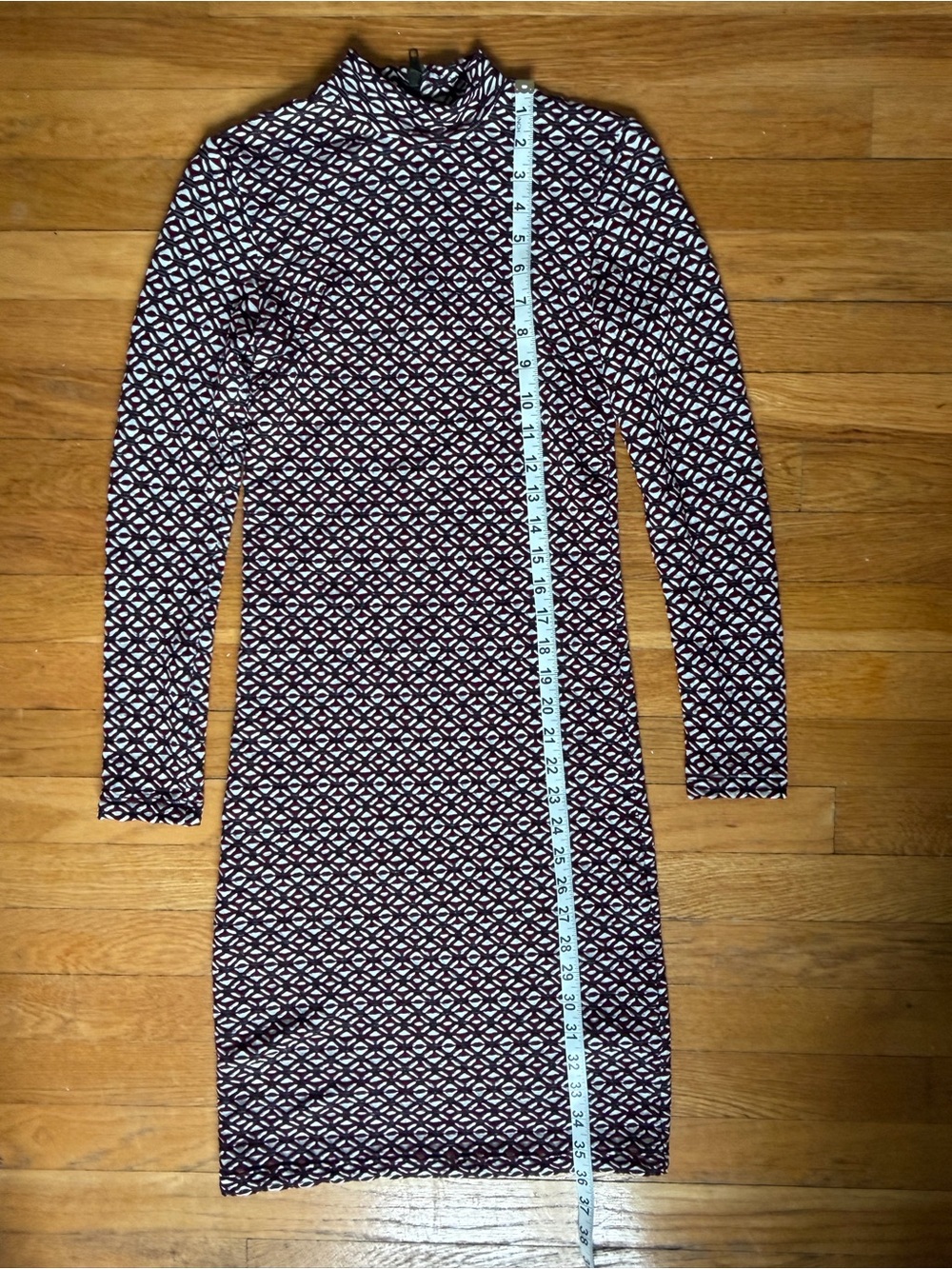 Topshop maroon geometric shape mock neck fitted midi dress size 2
